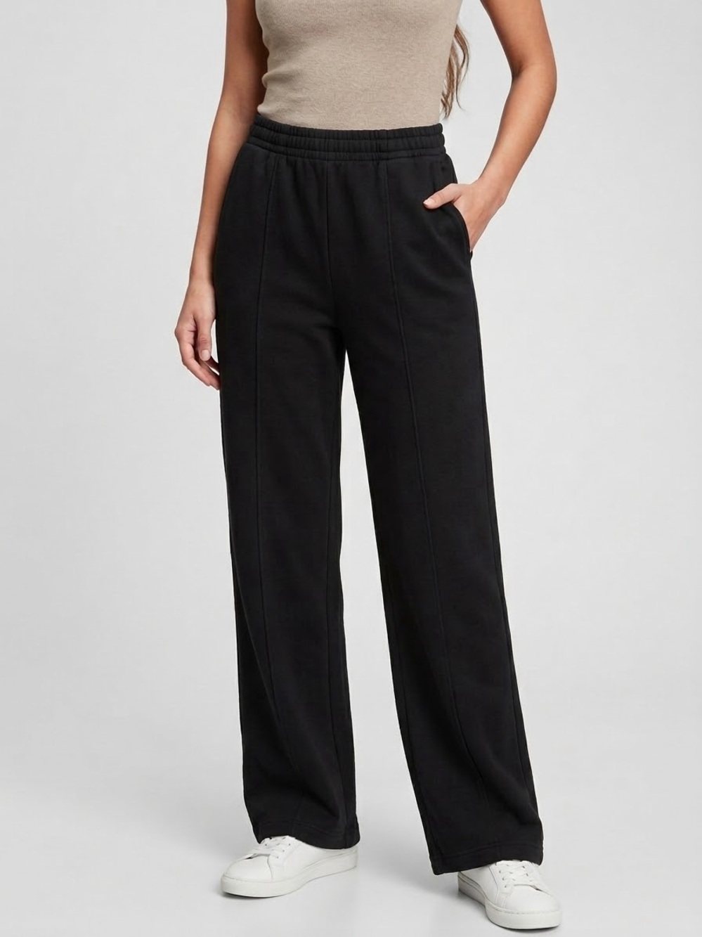 GAP High Rise Seamed Wide Leg Fleece Sweatpants Pintuck Lounge Pants